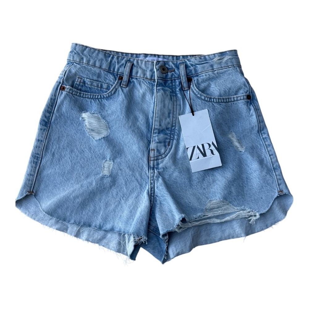 ZARA High-Waisted Distressed Denim Shorts Light Wash NEW Size 4